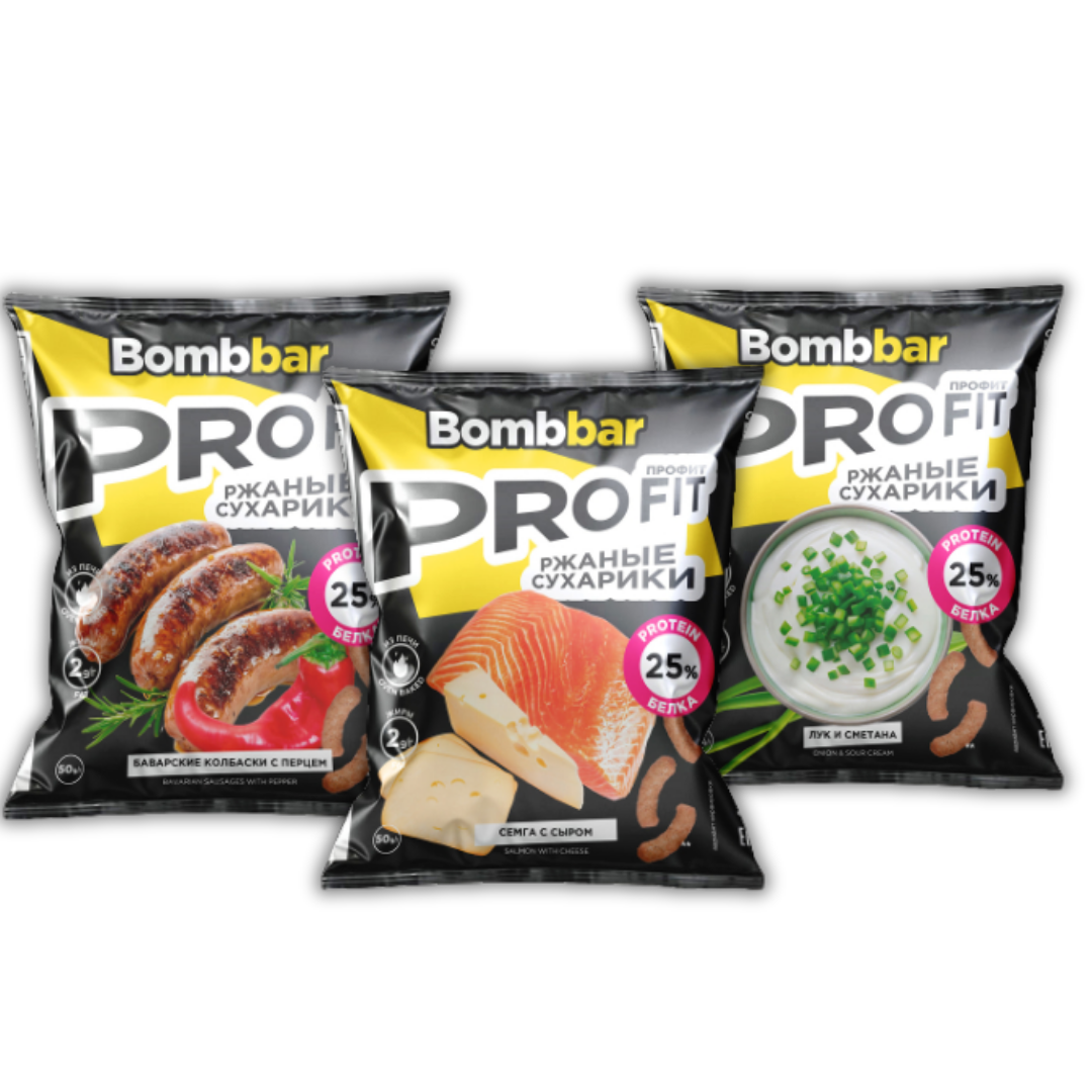 Протеиновые сухарики Bombbar PROfit 50г-4 Протеиновые сухарики Bombbar PROfit 50г